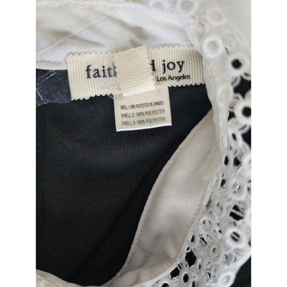 Faith And Joy Women's Black Polka Dot Eyelet Lace Collar Blouse Size Medium - Picture 7 of 12